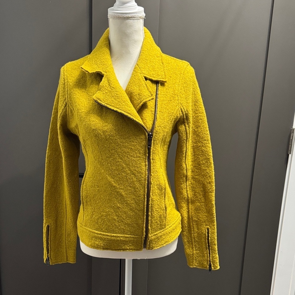 Tahari Mustard Wool Moto Jacket for Women Size XS